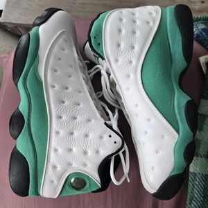 Jordan White and Green Athletic Shoes with Quilted Leather